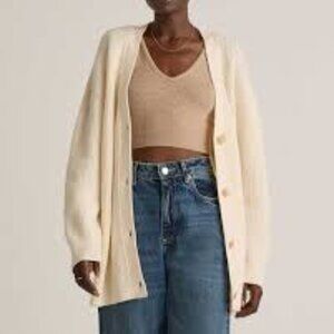 NWT Quince Mongolian Cashmere Oversized Boyfriend Cardigan Sweater Ivory Small